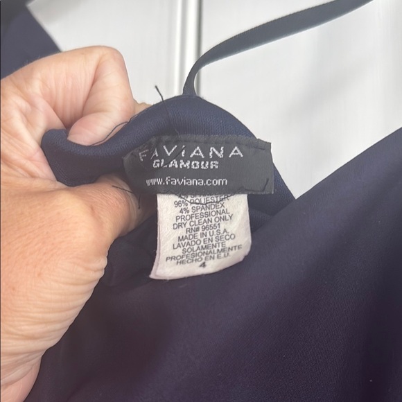 Faviana Blue One Shoulder bow Ruffled Gown - Picture 4 of 4